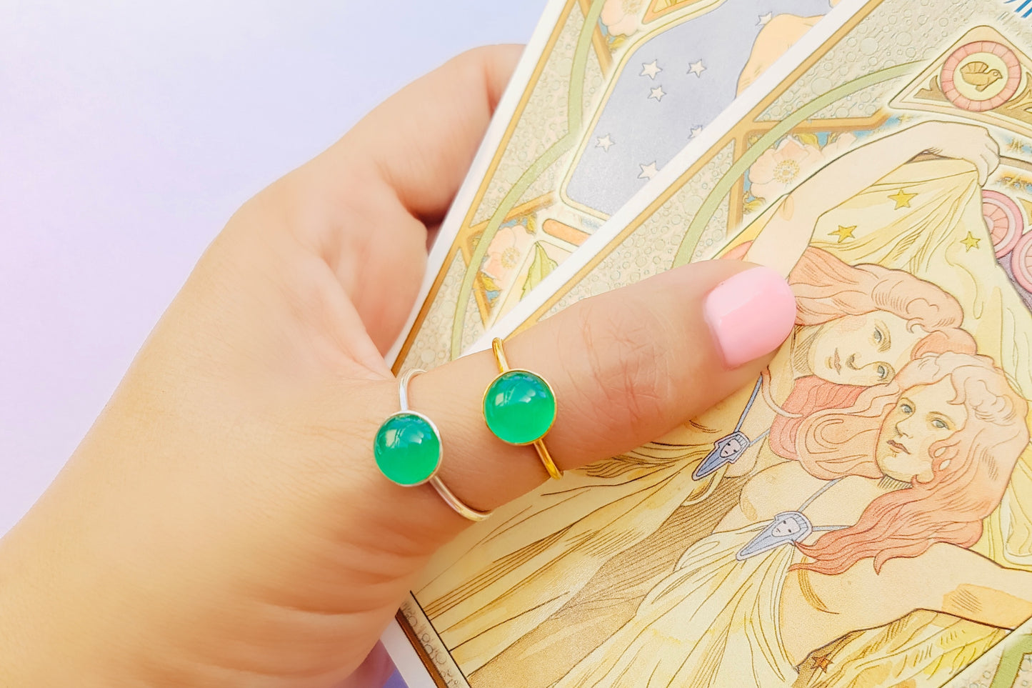 GEMINI Green Agate Ring in 22ct Gold Vermeil