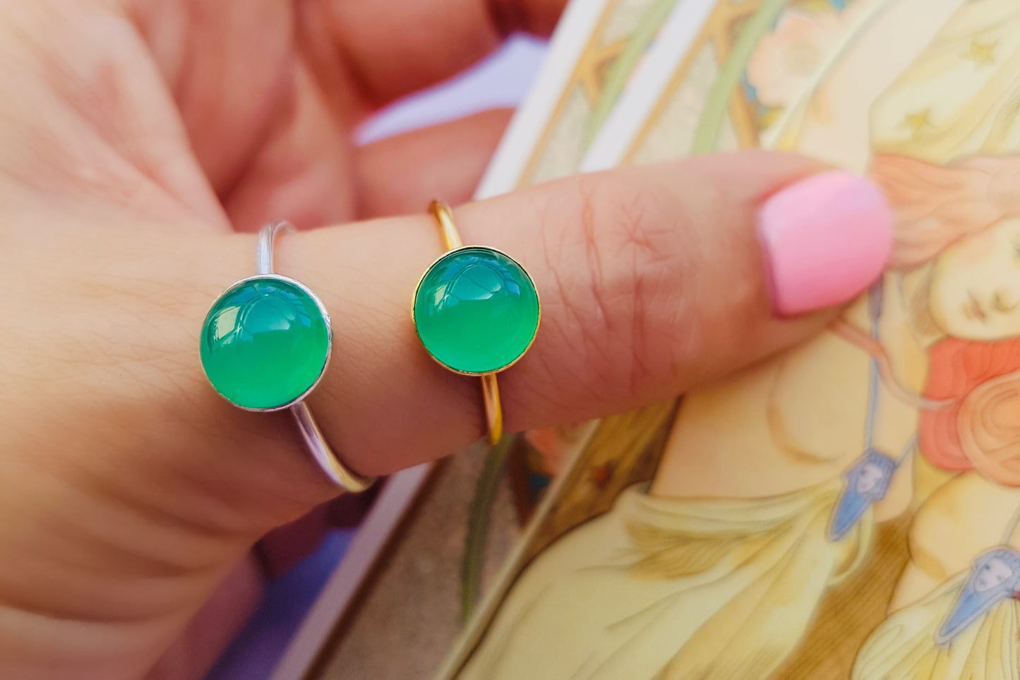GEMINI Green Agate Ring in 22ct Gold Vermeil