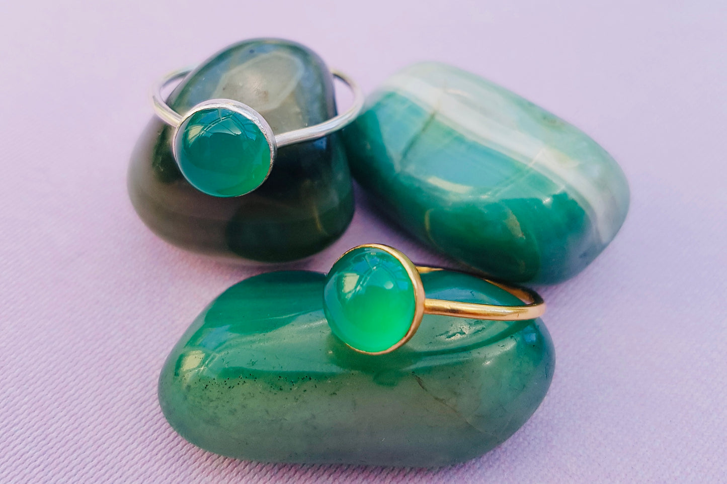 GEMINI Green Agate Ring in 22ct Gold Vermeil