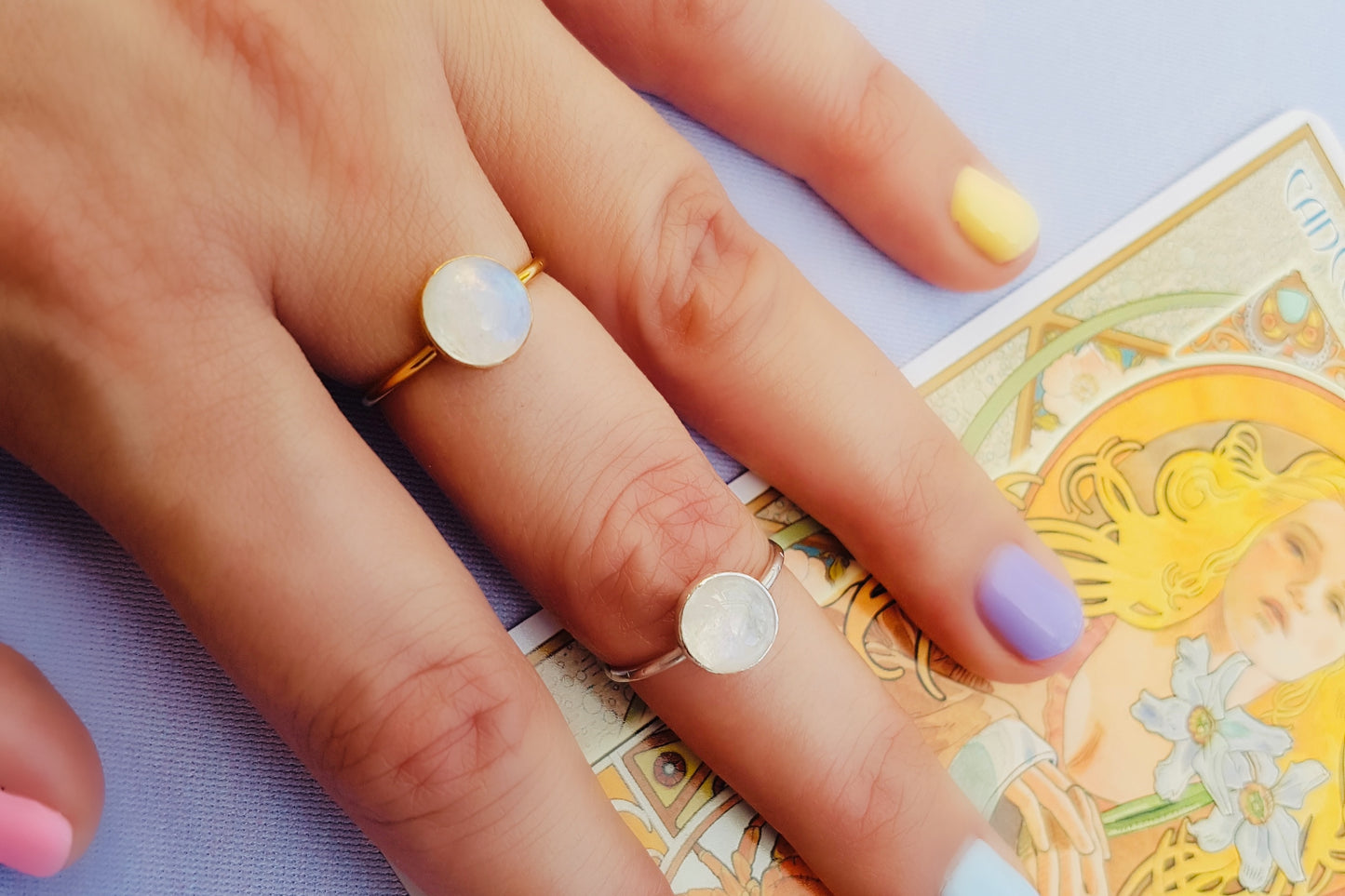 CANCER Rainbow Moonstone Ring in 22ct Gold Vermeil